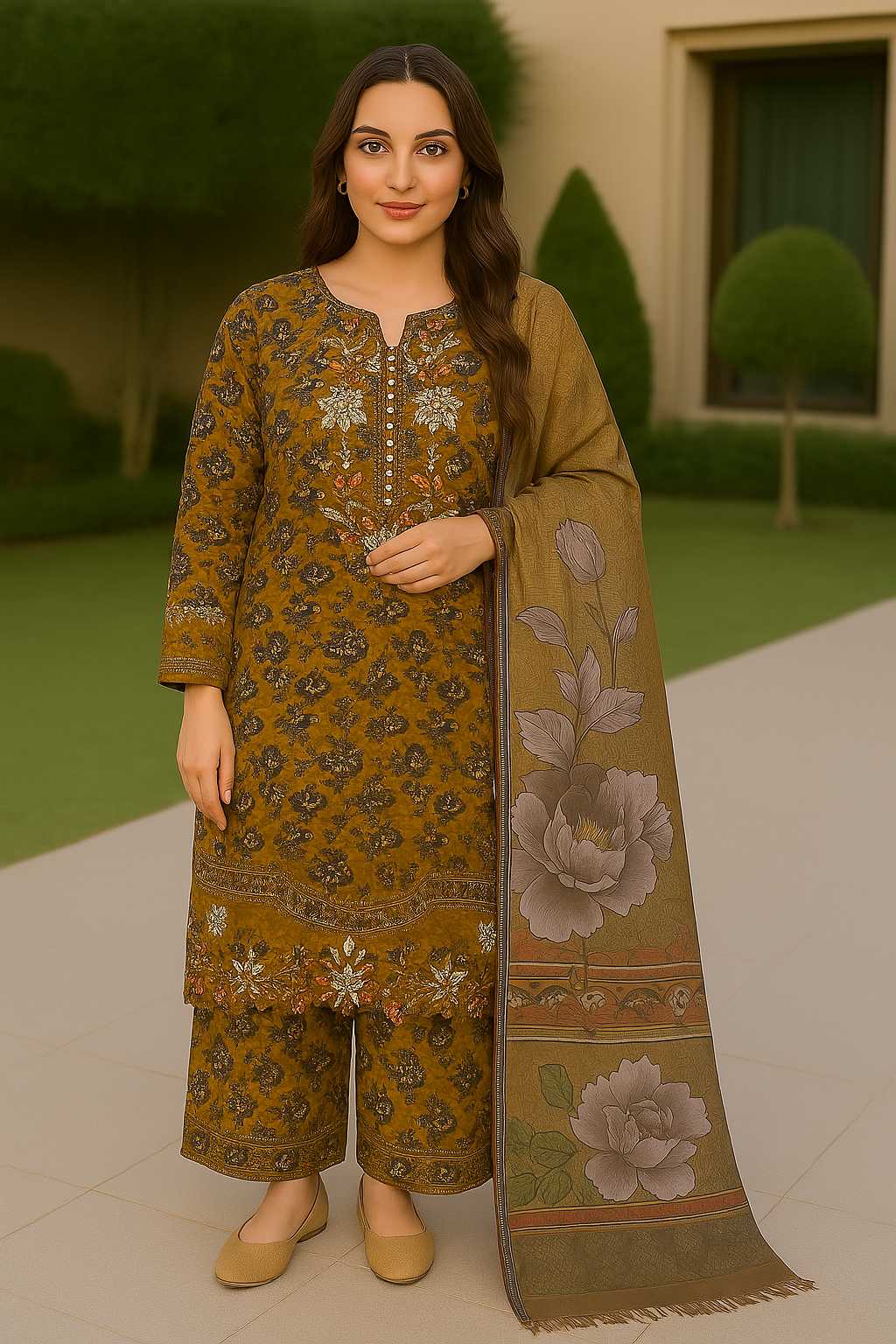 Cotton Embroidery Print 3 piece
