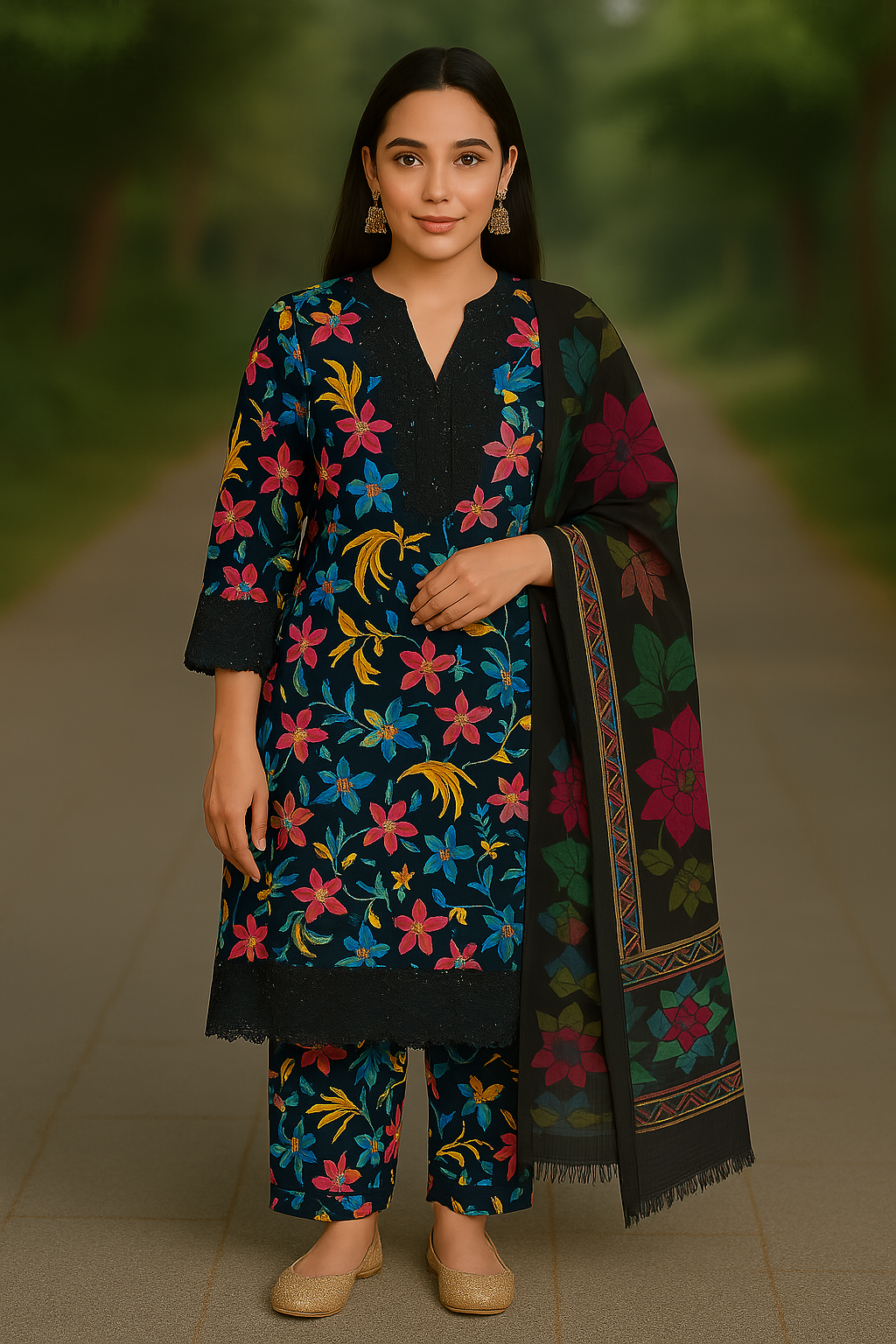 Cotton Print Embroidery 3 piece