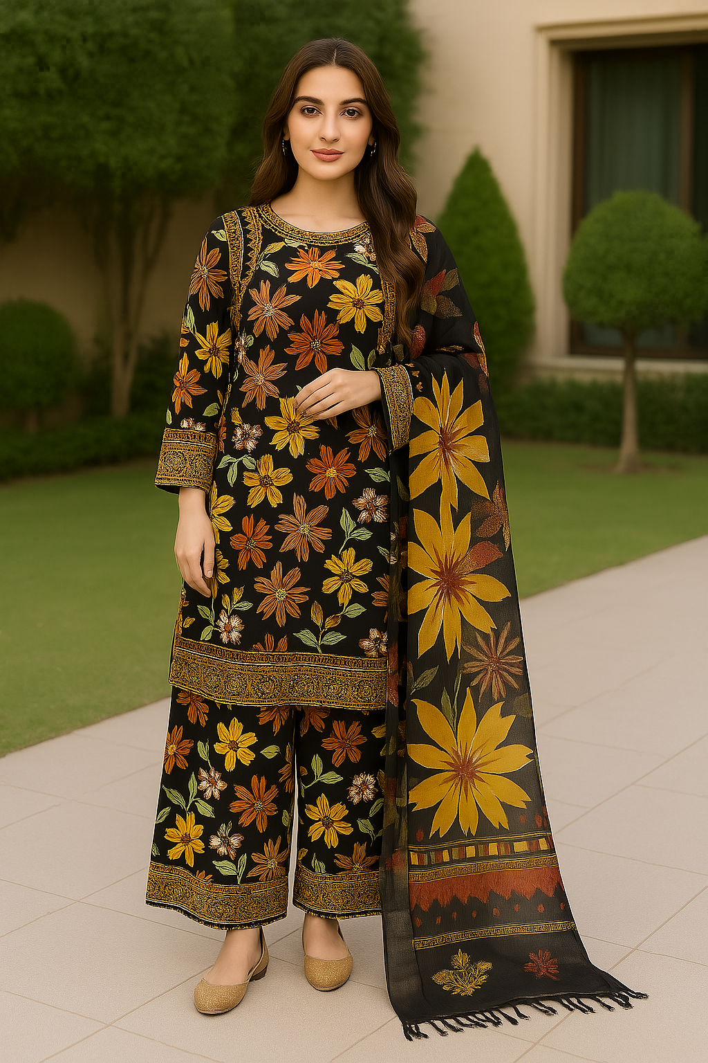 Cotton Embroidery print 3 piece