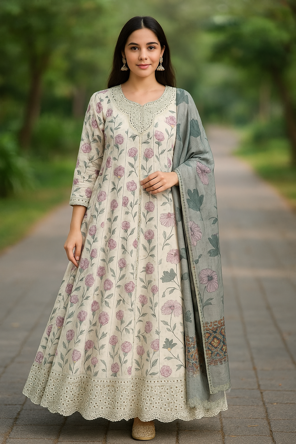 Cotton Print Embroidery  Maxi 3 piece