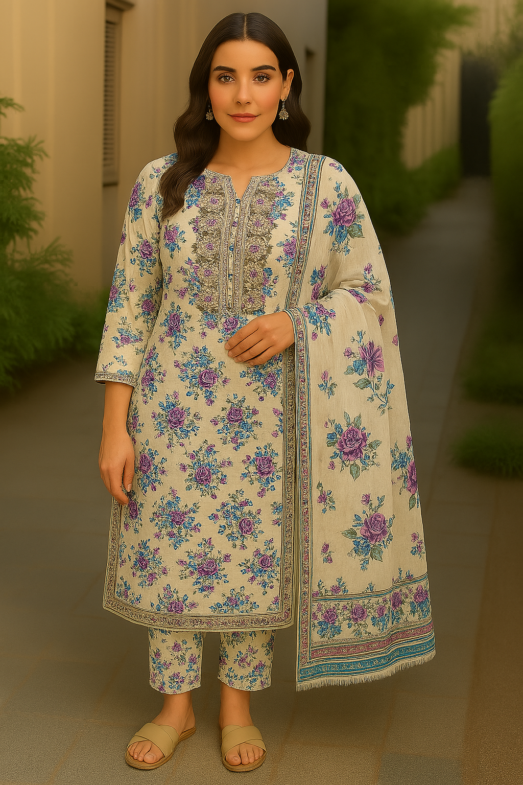 3 Peice Suit Print Embroidery