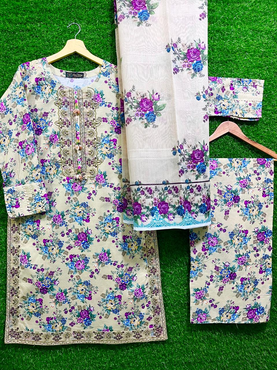3 Peice Suit Print Embroidery