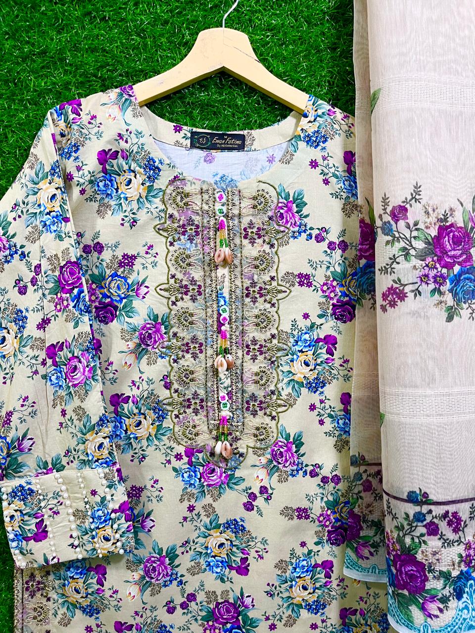 3 Peice Suit Print Embroidery