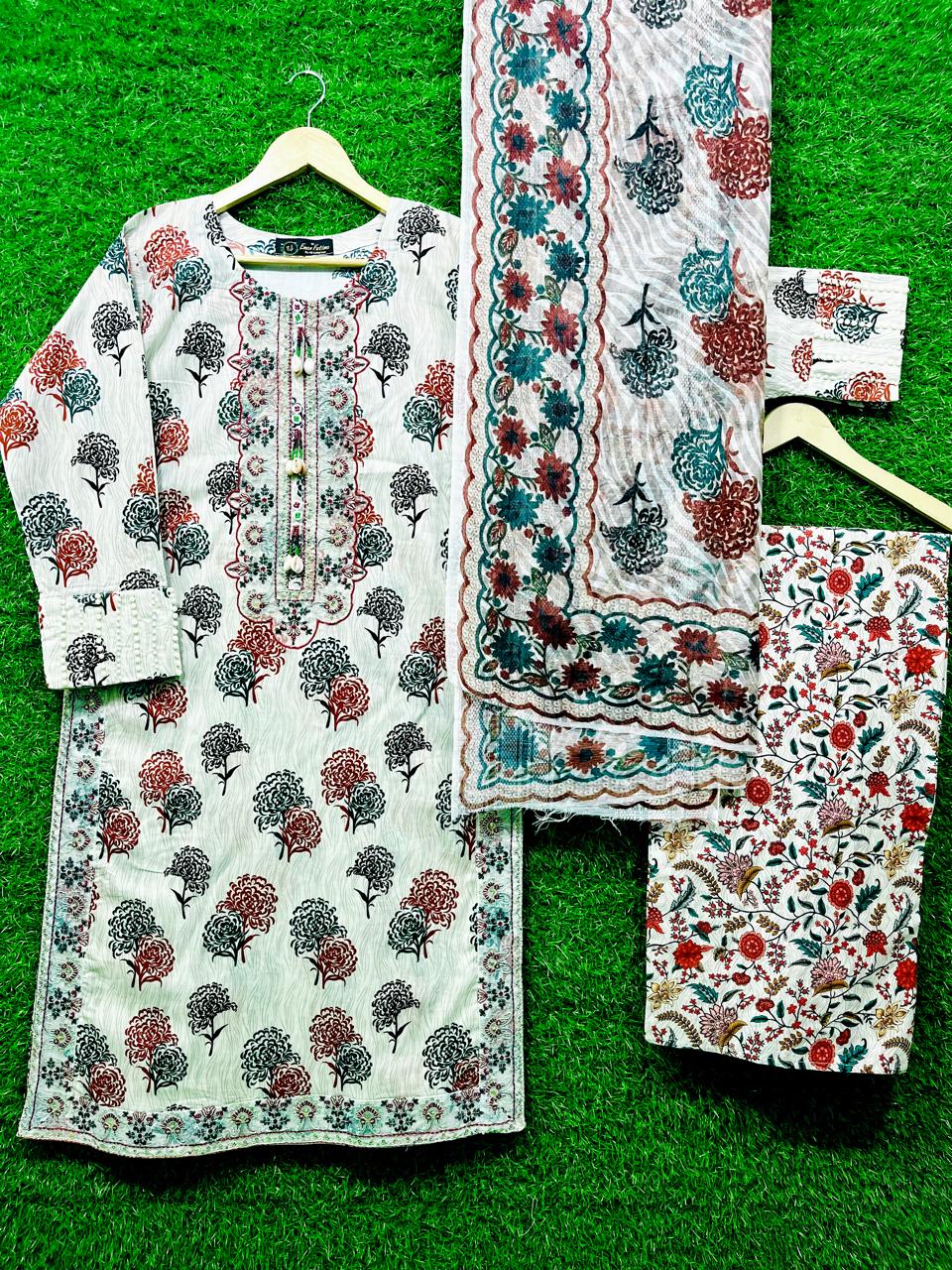 Cottan Digital Print Embroider 3 piece
