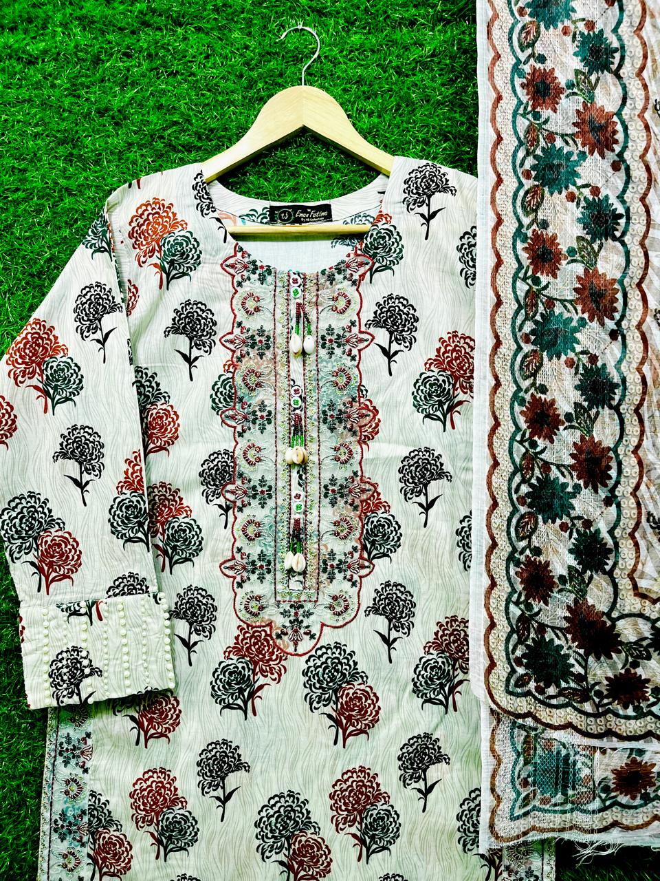 Cottan Digital Print Embroider 3 piece