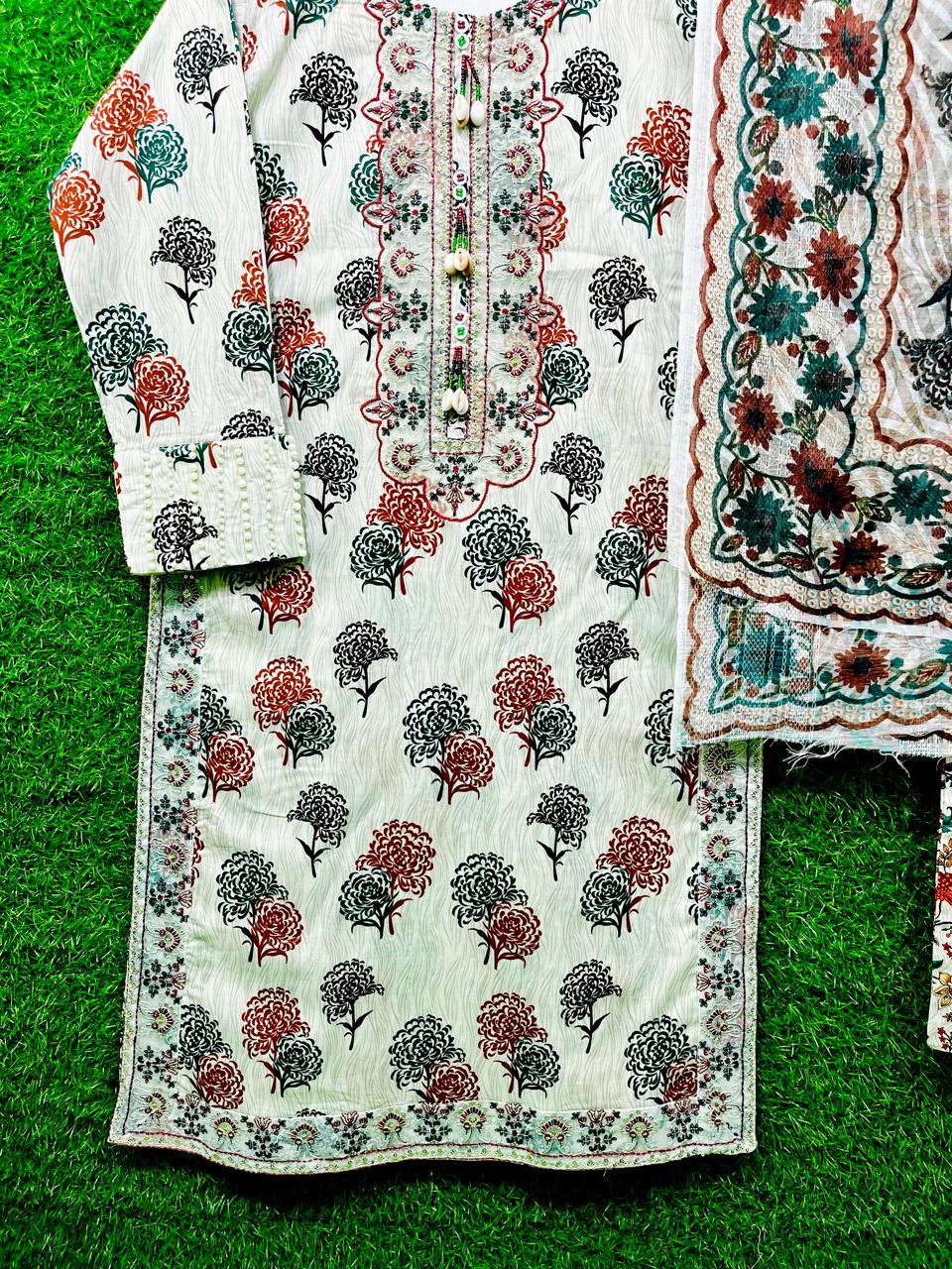 Cottan Digital Print Embroider 3 piece