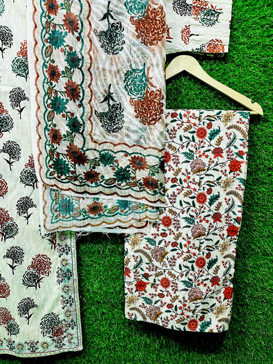 Cottan Digital Print Embroider 3 piece