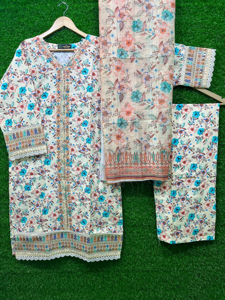Cotton Embroidery Print  3 Piece