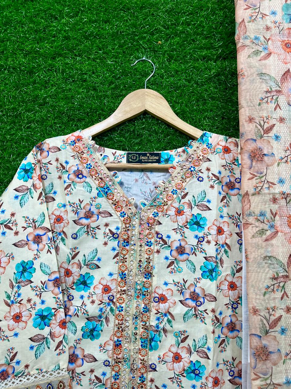 Cotton Embroidery Print  3 Piece