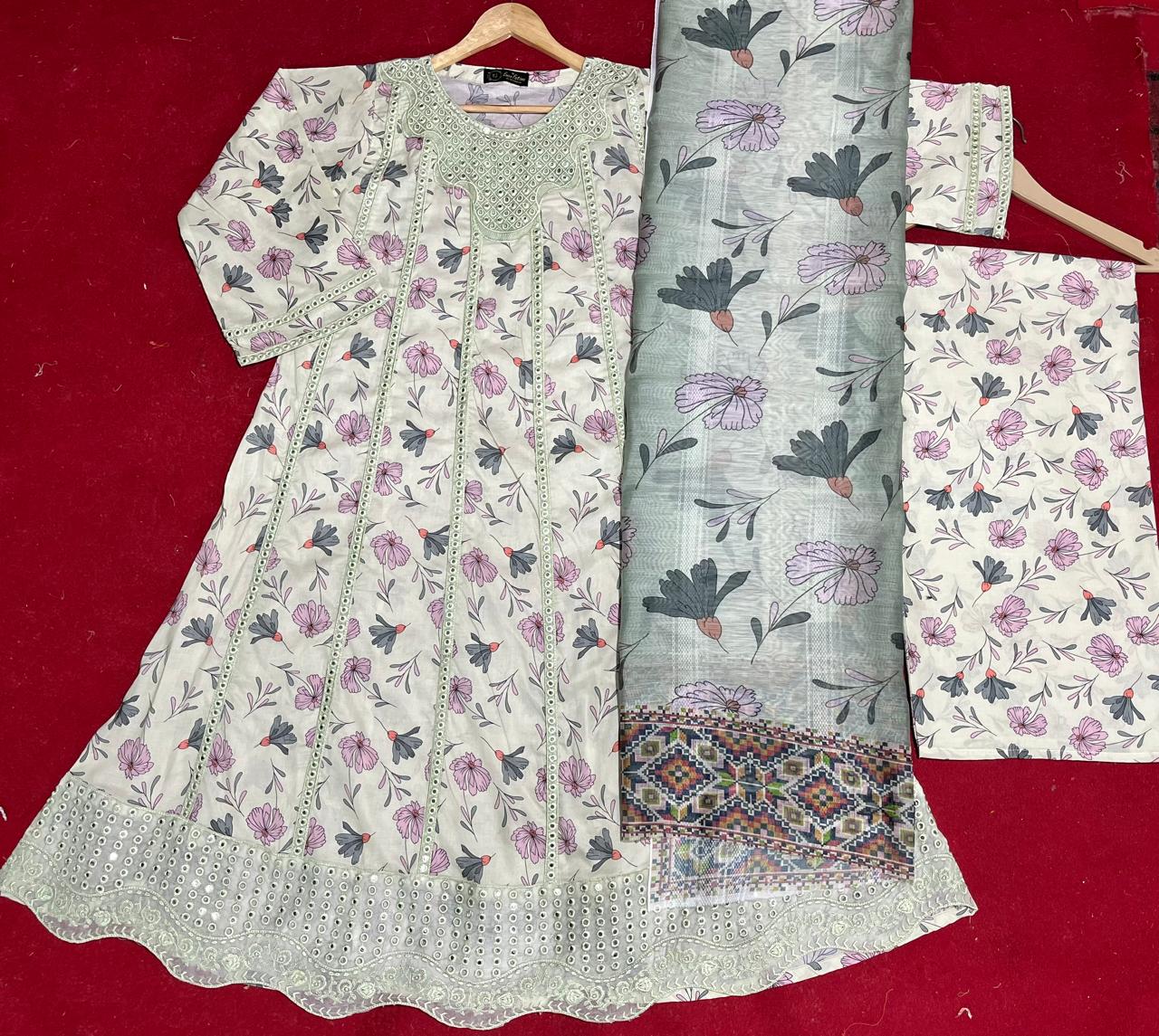 Cotton Print Embroidery  Maxi 3 piece