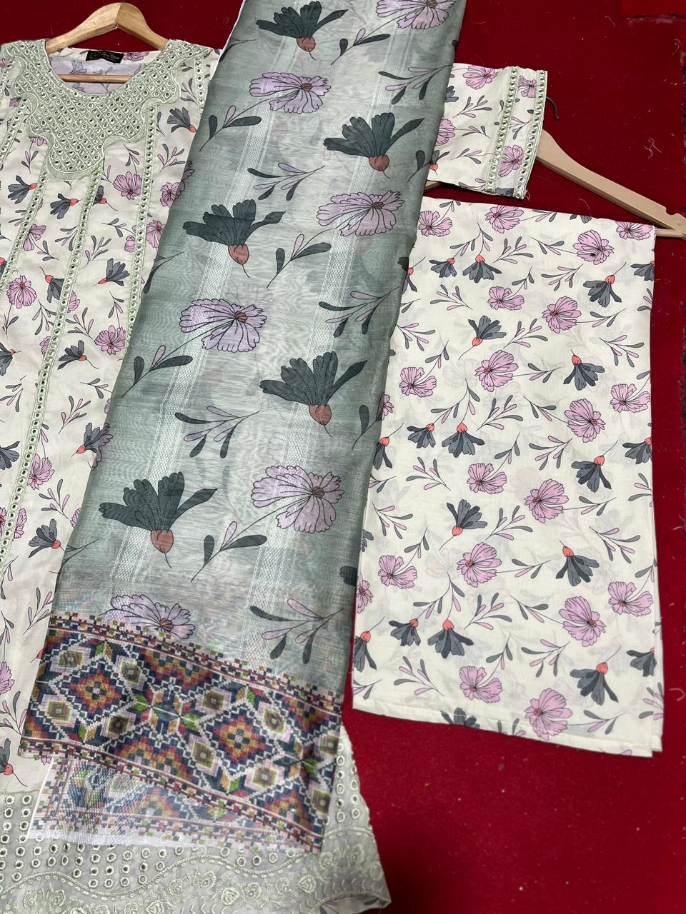 Cotton Print Embroidery  Maxi 3 piece