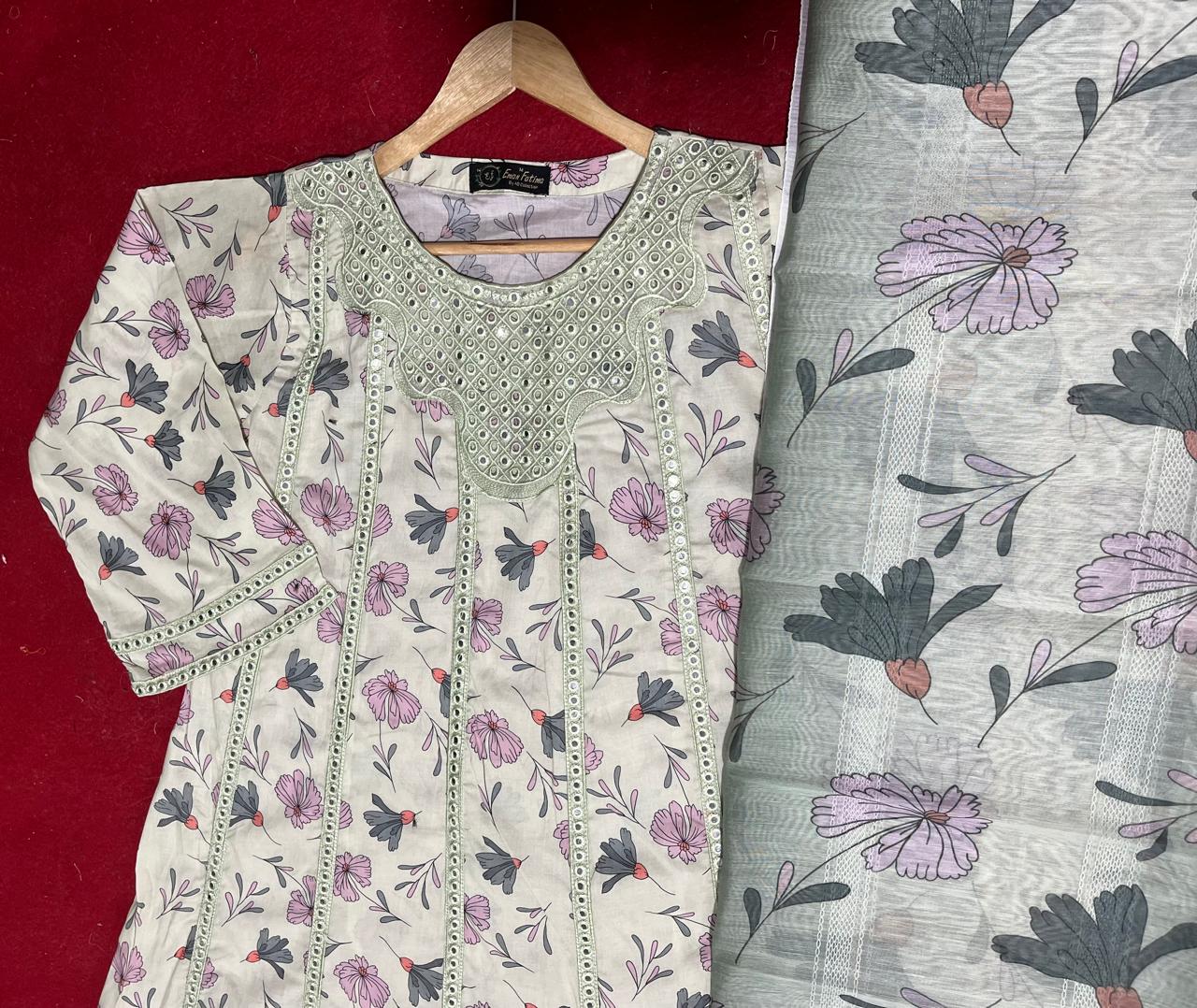 Cotton Print Embroidery  Maxi 3 piece