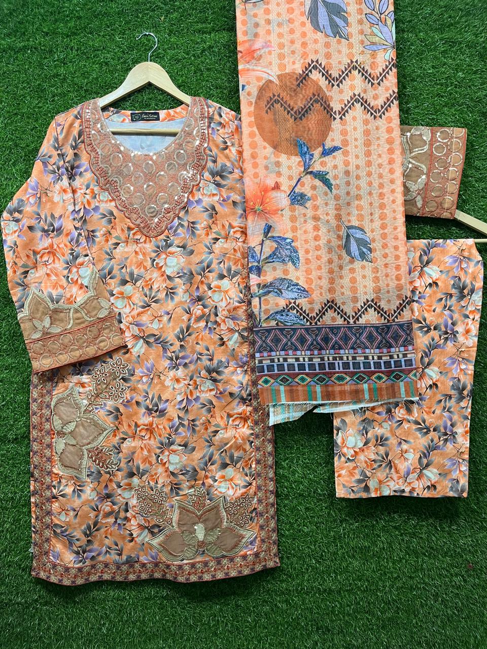 Cotton Print Embroidery 3 piece