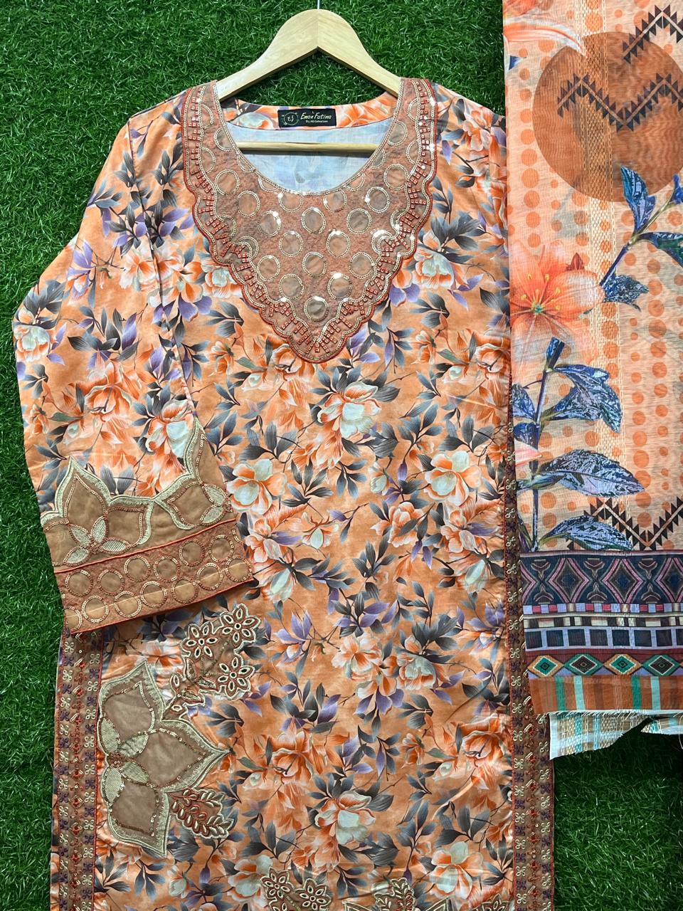 Cotton Print Embroidery 3 piece