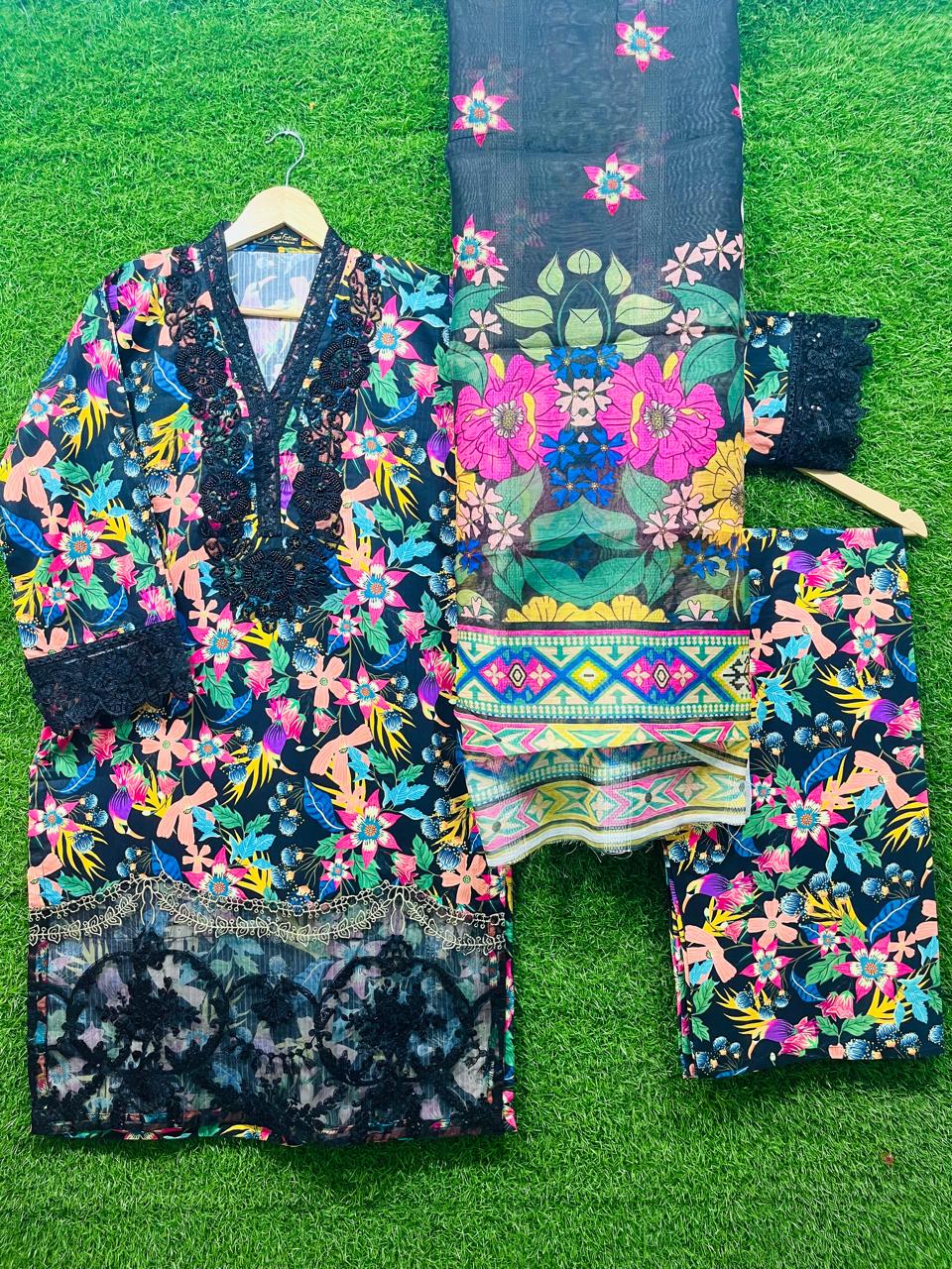 Cotton Print Embroidery 3 piece