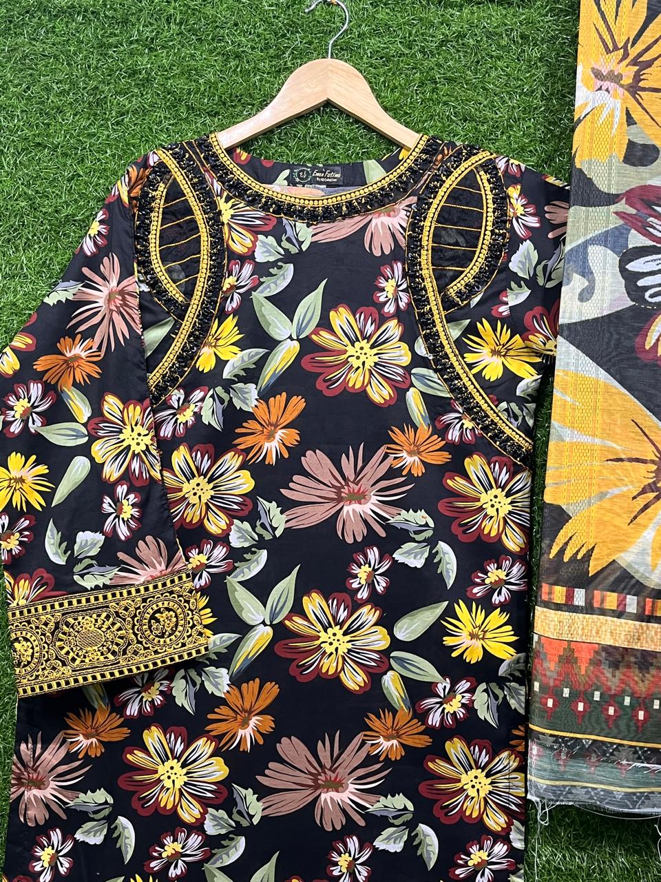 Cotton Embroidery print 3 piece