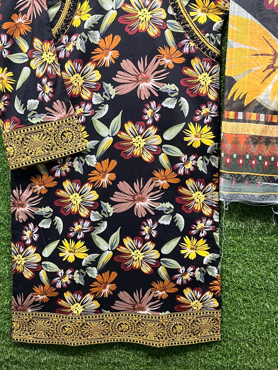 Cotton Embroidery print 3 piece