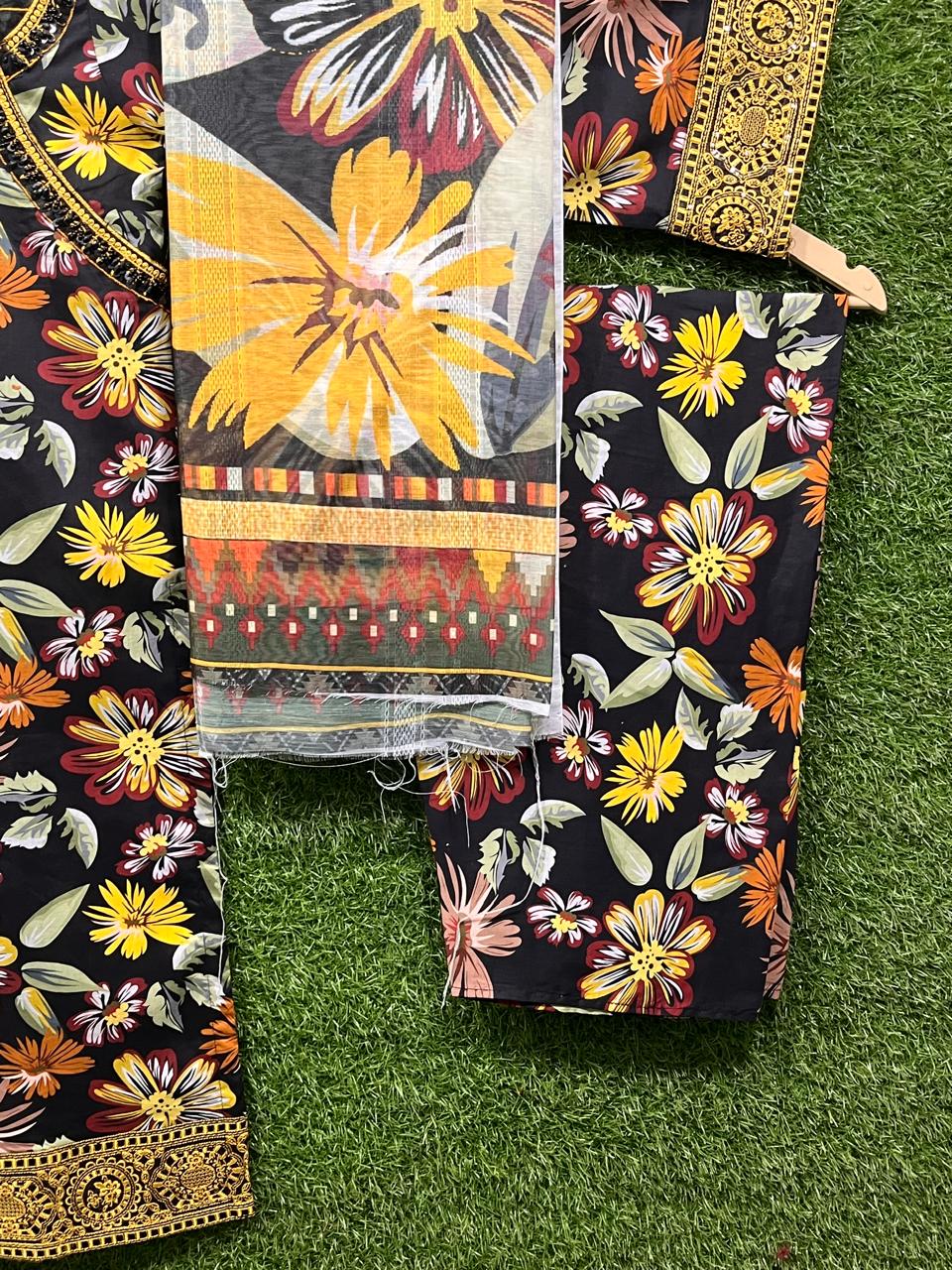 Cotton Embroidery print 3 piece