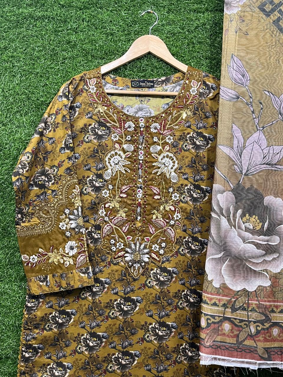 Cotton Embroidery Print 3 piece