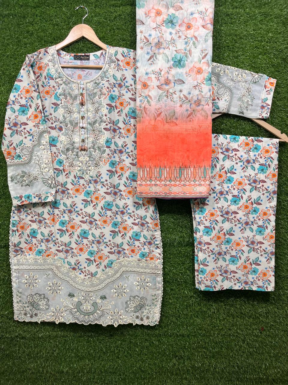 Cotton Print Embroidery 3 ps