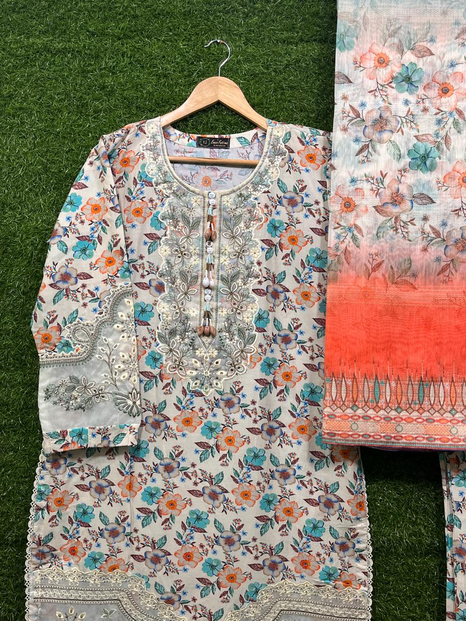 Cotton Print Embroidery 3 ps