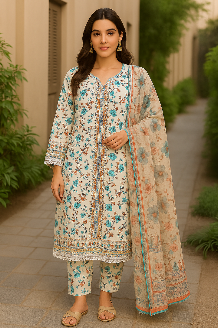 Cotton Embroidery Print  3 Piece