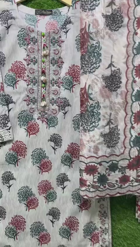 Cottan Digital Print Embroider 3 piece