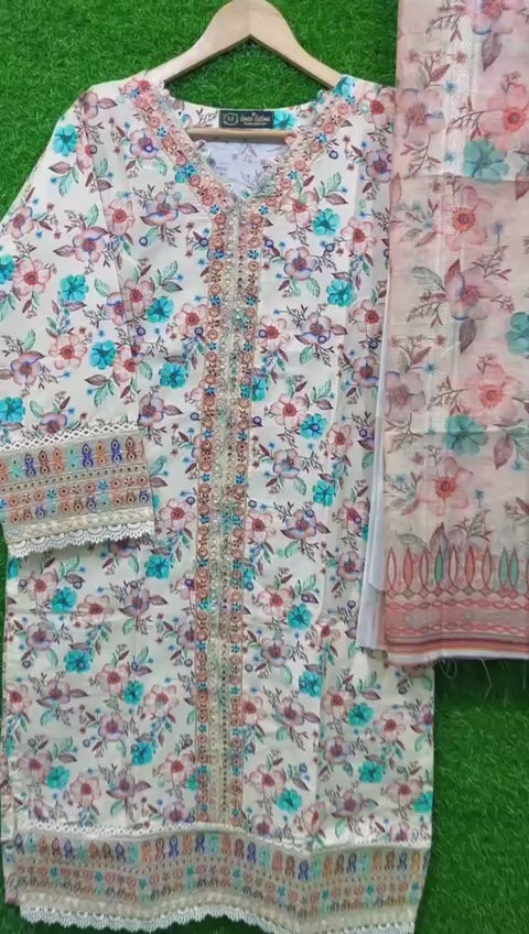 Cotton Embroidery Print  3 Piece