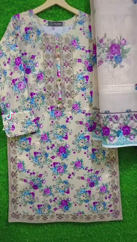 3 Peice Suit Print Embroidery